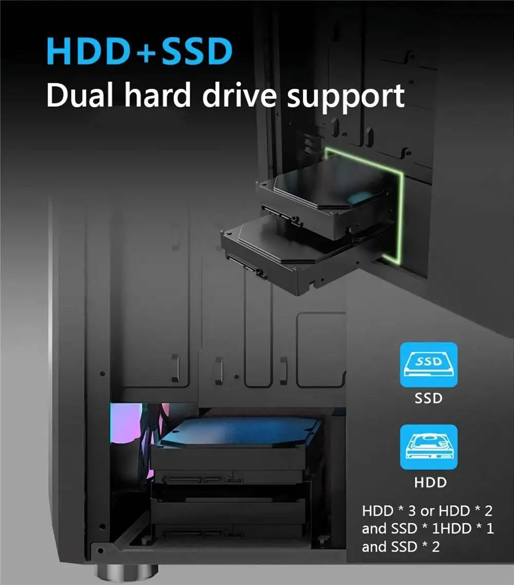 Galaxy ATX/M-ATX/ITX Gaming PC Desktop Computer Case Black with Side Tempered Glass Panels with 6 Fan Support Galaxy ATX/M-ATX/ITX Gaming PC Desktop Computer Case Black with Side Tempered Glass Panels with 6 Fan Support